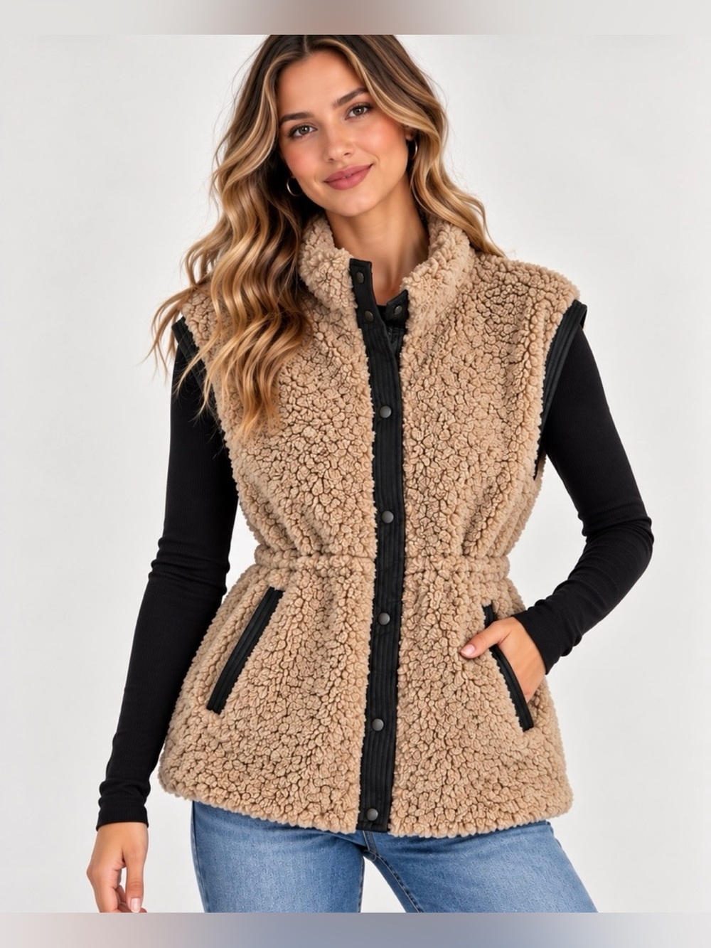 B.Young BYANAMAJ Faux Shearling Teddy Vest Humus Mix NWT Size 38